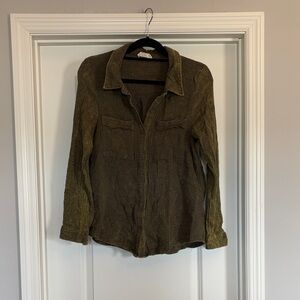 Textured Button-Front Olive Green Women's Shirt